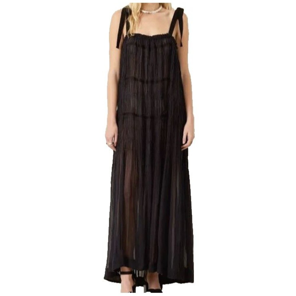 Alix Of Bohemia Emrys Shadow Chiffon Dress Black 100% Cupro Sheer Maxi Sz S NEW